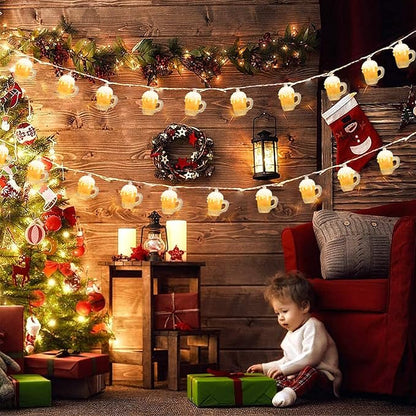 Beer Mug String Lights Celebration Decor Lights, 8.5Ft Outdoor Tropical Lights with 10 3D Beer Cup Lights, Creative String Lights for Summer Themed Bar Party Bedroom Wedding Graduation Club Decor