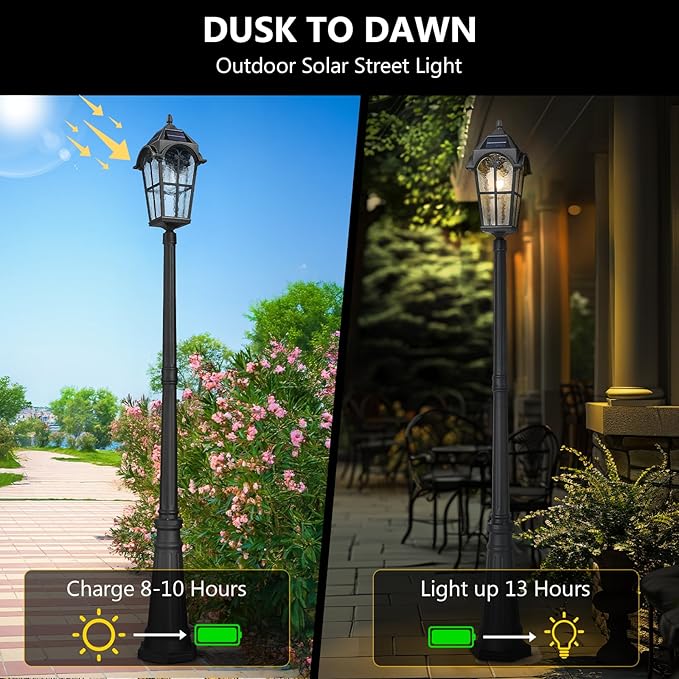 Emliviar 85.4" Black Solar Powered Street Light Fixture for Pathway with Remote - Outdoor Security Flood Light | Lumora