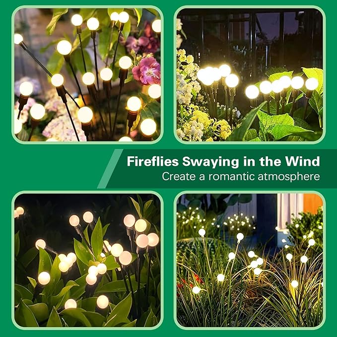Firefly Solar Garden Lights Outdoor, Solar Firefly Lights Waterproof Lights, 8LED Vibrant Firefly Swaying Lights (4PACK Warm White)