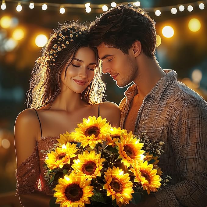 6 Pack Solar Lights Outdoor, Solar Flowers Outdoor Waterproof, Sunflower Garden Decor, Solar-Powered Lights for Yard Outside