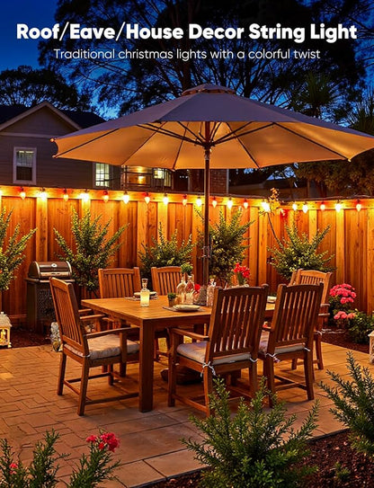 Vintage C9 LED Christmas Lights Outdoor, 100 Feet C9 String Lights with 100 Shatterproof Matte Bulbs, Connectable Waterproof Lights for Holiday Party Roofline Backyard Garden Patio, Red & Warm White