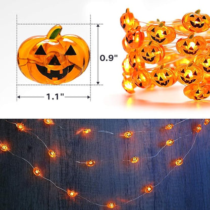 Halloween Pumpkin Lights, 4 Packs 13.5ft 40 LED Battery Operated Led Pumpkin String Lights, Waterproof Orange String Lights for Indoor/Outdoor, Wedding, Bedroom, Home, Window, Halloween Decorations