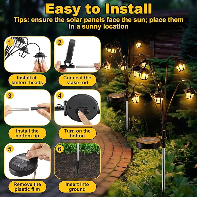 4 Pack Solar Hexagon Lights Outdoor Garden, 6 Head Solar Swaying Pathway Stake Lights with 8 Modes Changing Colors | Lumora