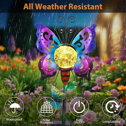 Solar Butterfly Garden Stake Lights Outdoor Waterproof Metal Butterfly Solar Lights for Outside Yard Patio Decor Garden Stakes Decorative Outdoor Lawn Ornaments Housewarming Gardening Gifts for Women