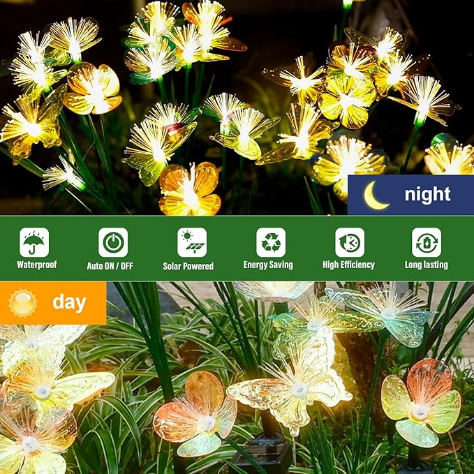 Solar Butterfly&Flower Garden Lights - Outdoor Light for Yard Decoration, Larger Solar Panel, Waterproof LED Garden Lights for Pathway&Holiday Decor(4pack)