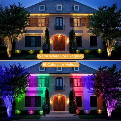 Junview Low Voltage Landscape Lights Christmas 10W RGBW Warm White LED Well Landscape Lighting Waterproof Outdoor 12V-24V Pathway Deck Ground RGB Well Lights (14)
