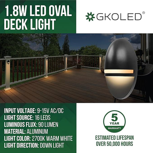 GKOLED 2-Pack Low Voltage LED Post Light, Outdoor Waterproof Landscape Deck Lights with 2W Integrated LED Chips, 9-15V AC/DC, 2700K, Die-cast Aluminum, Matte Black Powder Coated Finish