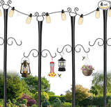 4 Pack Outdoor Patio Light Poles for String Lights, 10Ft Heavy Duty Metal String Light Poles with Shepherds Hooks | Lumora