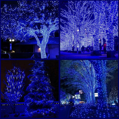YULETIME 200 Blue Wide Angle LED Christmas Lights, 66 Feet Green Wire UL Certified 5mm Holiday String Light Set (Blue)