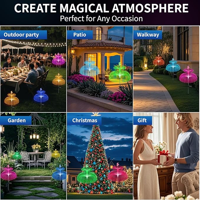 Solar Jellyfish Light Outdoor Garden Lights Waterproof Solar 7 Color Changing Moon & Star Flower Lights for Garden Decor, Yard, Patio, Lawn, Pool, Party, Wedding, Gifts for Women/Mothers (4 packs)