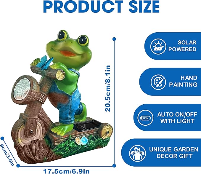 Frog Garden Outdoor Statues Solar Light Decor for Outside-Fall Yard Decorations with Bicycle and LED Lights.Unique Halloween Housewarming Gifts for Women Mom and Grandma.