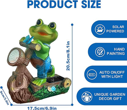 Frog Garden Outdoor Statues Solar Light Decor for Outside-Fall Yard Decorations with Bicycle and LED Lights.Unique Halloween Housewarming Gifts for Women Mom and Grandma.