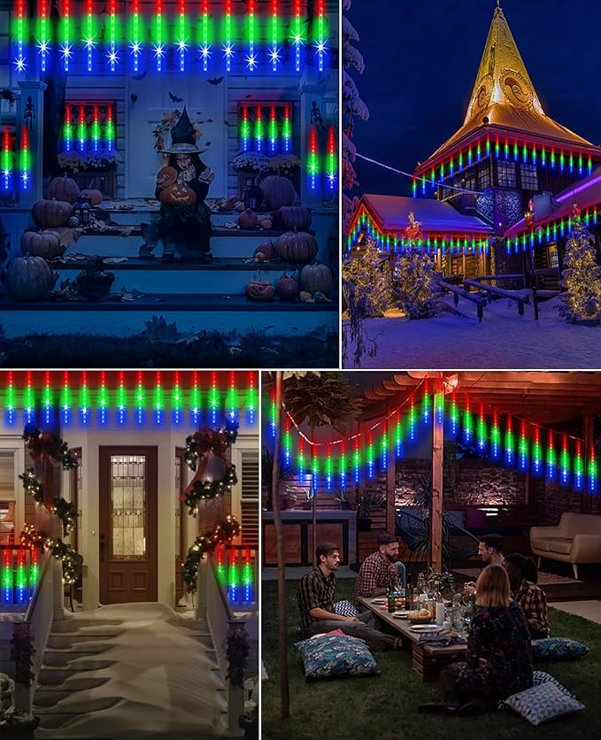 Meteor Shower Rain Lights 12 in 10 Tubes Drop Icicle Snow Falling Raindrop Cascading Light for Wedding Party Christmas Light Outdoor, Shine Colorful