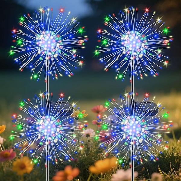 Garden Outdoor Lights, 4 Pack 120 LED Solar Garden Lights Fairy Lights Outdoor Waterproof Decorative Solar Firework | Lumora