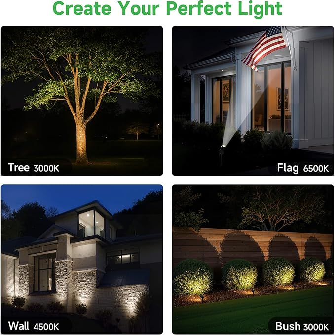 Solar Spot Lights Outdoor, Adjustable Angle Waterproof Landscape Spotlight, All Night LED Uplights Separate Panel | Lumora