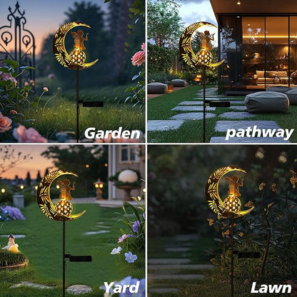 Tremdwoto Christmas Decorations Solar Garden Fairy Statues ，Outdoor Moon Fairy Stakes，Waterproof Led Garden Stake Light for Patio,Lawn，Path,Great Gifts for Women
