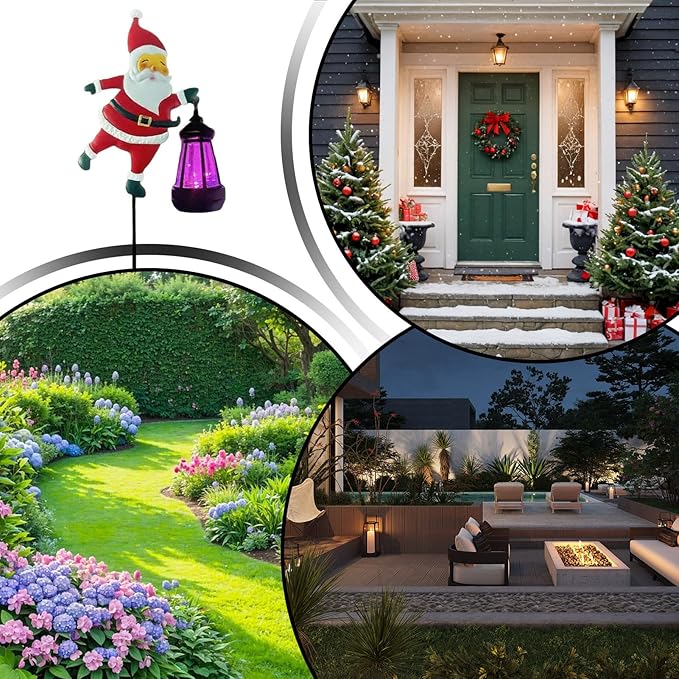 Christmas Santa Solar Kettle Lights Garden Lawn Decorative Lights, Santa Claus Ground Lamp Yard Decoration,Lamp Solar LED Night Light Outdoor Gardens Decor for Christmas Decorations