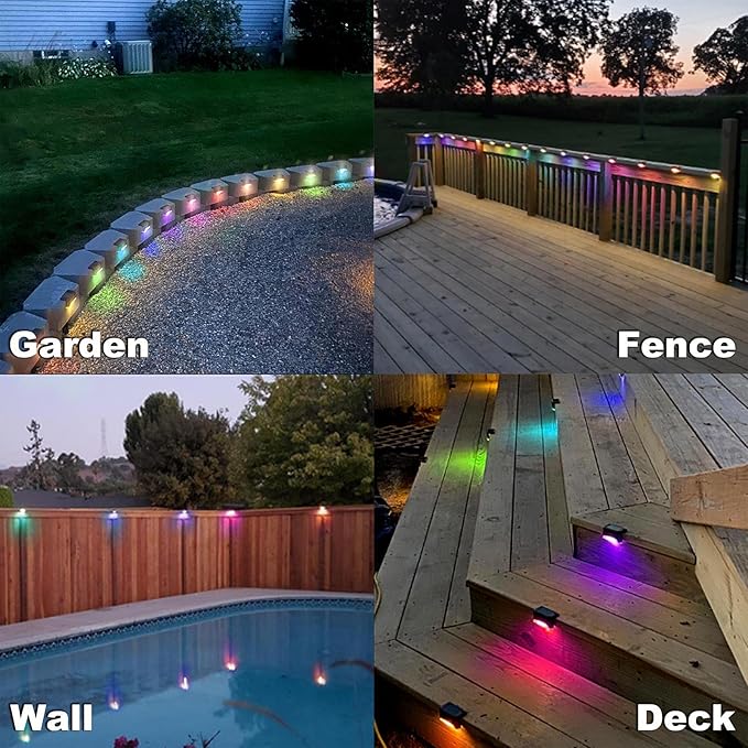 DenicMic Solar Deck Lights Outdoor, 3 Pack Waterproof Led for Outdoor Decks, Railing,Stairs, Step, Fence, Yard, and Patio(Color Changing)