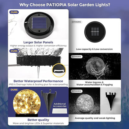 Solar Lights Outdoor for Yard Patio Porch, Garden Decor Birthday Gifts for Mom Women, Solar Globe Lights Waterproof Cracked Glass Ball Outdoor Decorations Balcony Backyard (4 Pack Warm White)