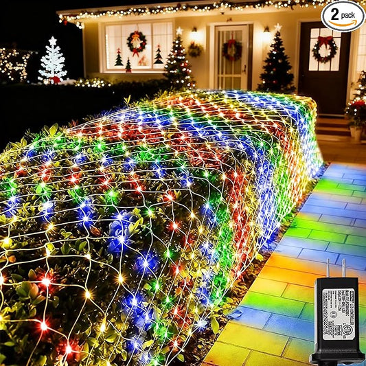 Lovelite 360 LED Net Lights, 21ft x 5ft Colorful Christmas Mesh Lights Clear Wire 8 Modes, Connectable Waterproof String Lights Outdoor for Bushes Tree Garden Holiday Wedding Party - Multicolour
