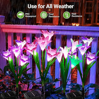 KOOPER Outdoor Solar Lights, 8 Pack Solar Garden Light with Bigger Lily Flowers, Waterproof 7 Color Changing Solar Lights Outdoor - Bigger Panel for Patio Yard Garden Decoration, Gift for Mom