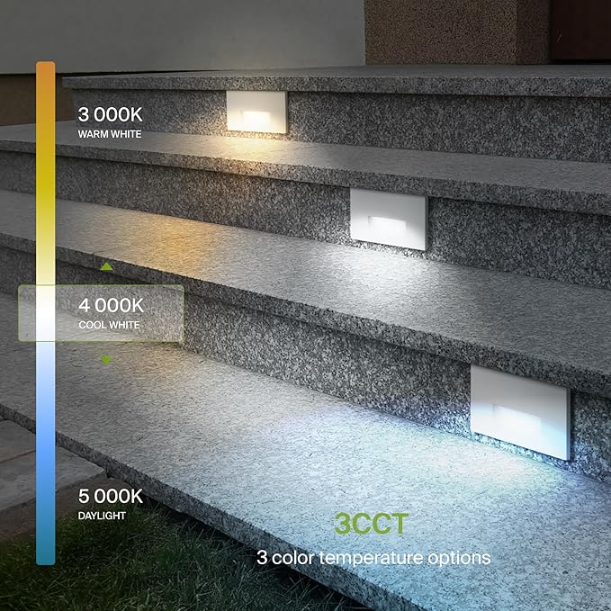 ASD LED Recessed Step Light Fixture, Outdoor & Indoor Stair Tread Lighting | 3CCT, Dimmable, Waterproof, ETL Listed | Lumora