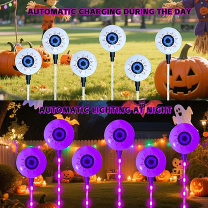 Solar Halloween Eyeball Pathway Lights, Halloween Eyeball Stake Lights Set of 8 Modes for Yard Lawn Patio Walkway Party Decor Purple