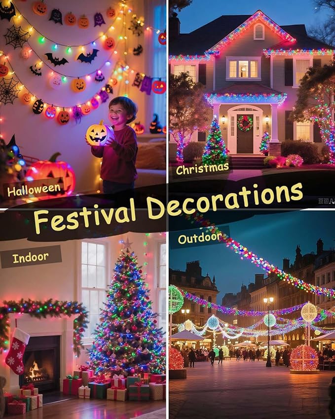 580 LED String Lights, 196FT Indoor Outdoor Fairy Lights, Waterproof Twinkle Christmas Decorations Lights with Remote for Bedroom Outside Tree Garden Patio Camping Party Decor, Warm and Colorful