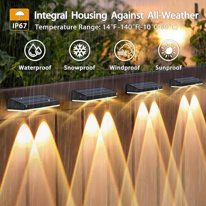 Solar Fence Lights Outdoor, 2-Pack 120LM Fence Lights Solar Powered, IP67 Waterproof Dusk to Dawn Auto On/Off 12+ Hours for Outside/Backyard/Wall/Step/Patio/Deck/Pool (Warm White & RGB 7 Colors)