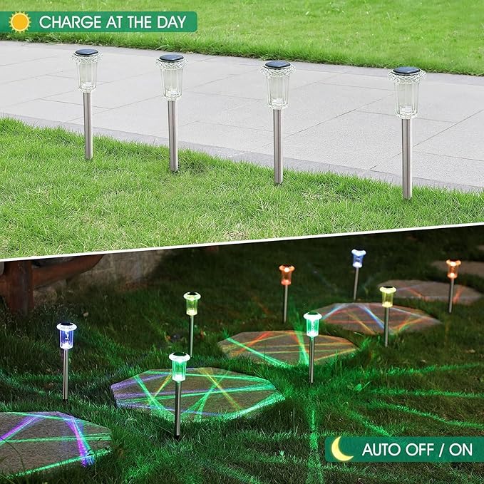 QUQUQ Solar Pathway Lights Solar Outdoor Lights Color Changing Pathway Waterproof Stainless Yard Patio Decor