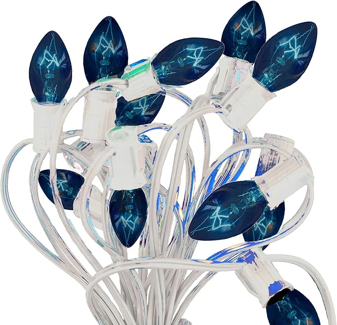 EST. LEE DISPLAY L D 1902 Outdoor Christmas String Light Sets w/Bulbs & White Hanging Cord Included Christmas Holiday Seasonal Multi-Color Light Bulbs & Cord 25FT C-7 E12