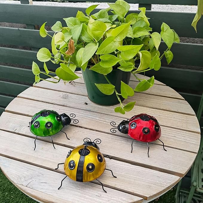 keeda Solar Ladybugs Garden Decor, Waterproof 5.5 Inch Metal Lady Bugs Cute Wall Art LED Garden Light Outside Decor | Lumora