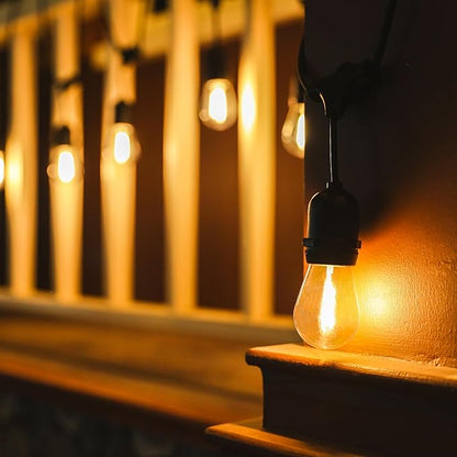 LOKATSE HOME 54 Ft Outdoor String Lights 15+1 Spare Shatterproof S14 Bulbs LED Edison Vintage Style UL Listed Connectable Hanging