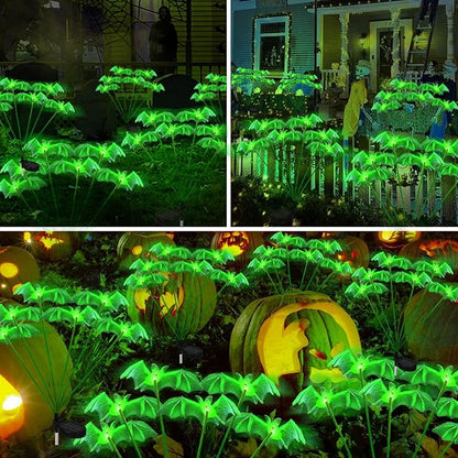 2Pack Solar Bat Garden Lights for Halloween Decorations outdoor,12LED 3D Scary Light up Flying Bats Outside Decor, Solar Bats Path Lights for Home Garden Porch Yard Lawn Halloween Party Gifts Decor