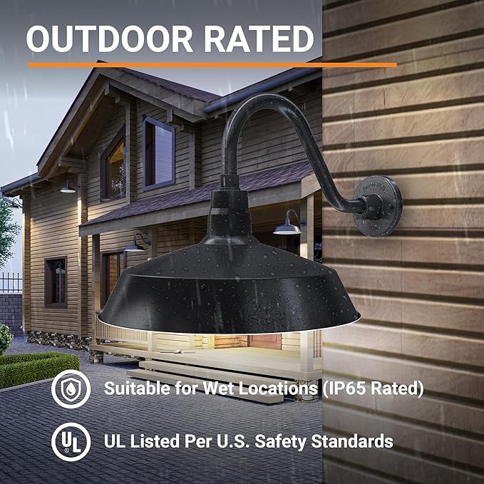 17in. Satin Black Outdoor Gooseneck Barn Light Fixture With 14.5 in. Long Extension Arm - Wall Sconce Farmhouse | Lumora