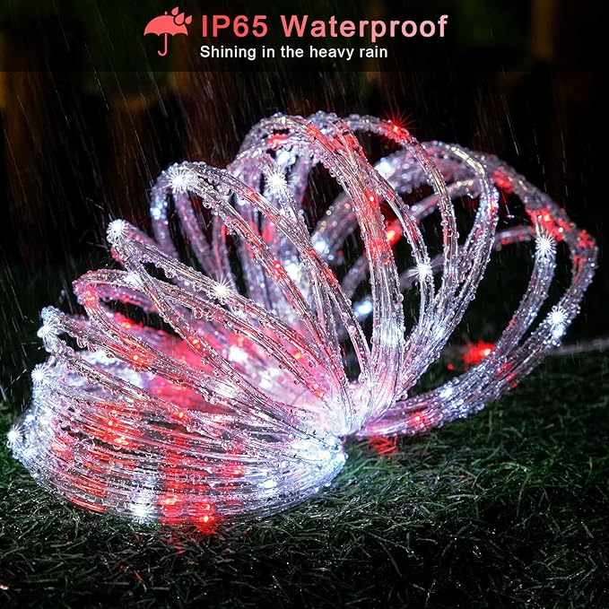 JMEXSUSS 200 LED Solar Rope Lights, 72ft IP 65 Outdoor Waterproof Christmas Lights with 8 Modes, Red and White for | Lumora