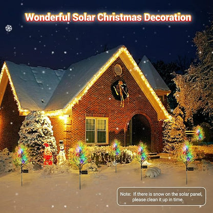 Solar Christmas Decorations Outdoor, 4 Pack Solar Garden Tree Lights with 2 Modes and 12 Lamp Beads, Multi-Color Waterproof Holiday Lights for Yard, Lawn and Pathway Decorations