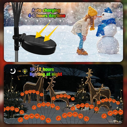 2PACK Solar Pathway Lights for Outdoor Christmas Decorations,12LED Orange Solar Garden Stake Lights,Waterproof Christmas Swaying Lights for Garden Yard Pathway Xmas Party Decor