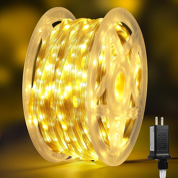 328FT 1000LED Christmas Lights Outdoor, Outdoor Transparent Wire Christmas Tree Lights with 8 Modes Waterproof, Plug in String Light for Outside Indoor Xmas Tree House Holiday Wedding Party Decor
