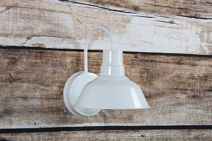 White Gooseneck LED Wall Sconce Barn Light Fixture - Industrial Antique Farmhouse Style - Vintage Patio Porch Wall Mount Light - Indoor/Outdoor - UL Listed - 9W 800lm Cool White