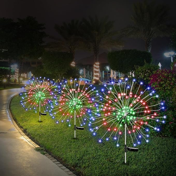 Colored Solar Lights for Garden Decoration 150 LED Fairy Lights Starburst Outdoor Firework Lamp Pathway Lighting 8 Different Modes Waterproof 4 Pack