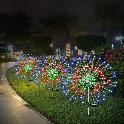 Colored Solar Lights for Garden Decoration 150 LED Fairy Lights Starburst Outdoor Firework Lamp Pathway Lighting 8 Different Modes Waterproof 4 Pack