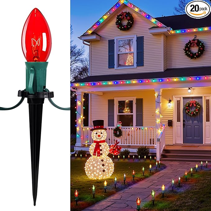 Christmas Pathway Lights Outdoor, 25.7 Feet C9 Lights with 20 Multicolor Bulbs and Stakes, Connectable Outdoor | Lumora