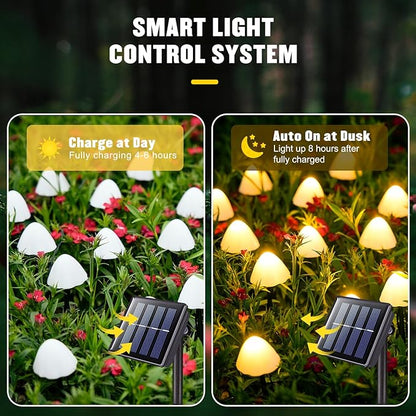 JMEXSUSS Solar String Lights Outdoor Waterproof, Solar Christmas Lights for Garden Patio Yard Tree Party Christmas Decorations, Mushroom