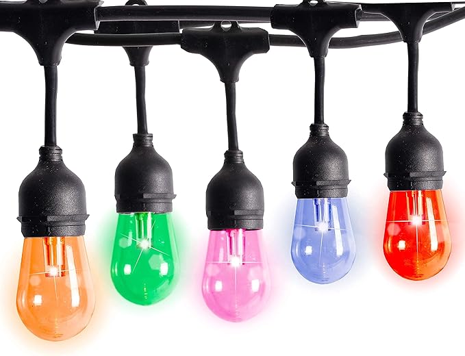 Crosslight Christmas 24-FT Remote Control Outdoor Color Changing RGB Waterproof LED String Lights -12 Hanging Sockets - Decorative Accent Light for Garden, Patio, Porch, Backyard, Yard, Cafe, Party