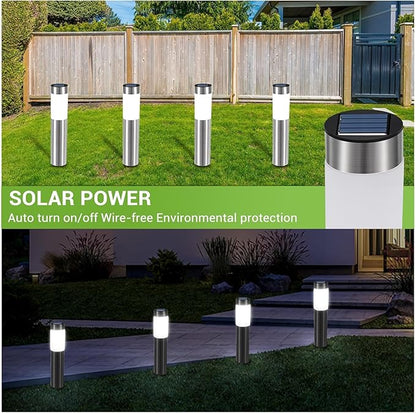 4 Pack Solar Pathway Lights Outdoor, Solar Walkway Lights with Polished Stainless Steel Layer, IP45 Waterproof Outdoor Solar Lights for Garden Yard Landscape Driveway Patio Deco