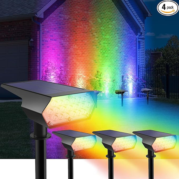 Upgraded Solar Spot Lights Outdoor, Waterproof IP65 RGB Color Changing Solar Outdoor Lights, Multicolor Solar | Lumora