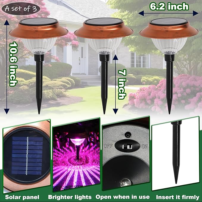 Solar Lights Outdoor 3 Pack Waterproof Solar Christmas Lights Outdoor Multiple Colors LED Iron Stake for Pathway Yard Garden Driveway Outside Decor.