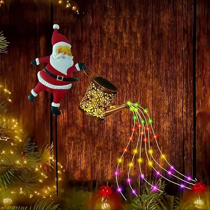 Christmas Santa Solar Kettle Lights,Garden Lawn Decorative Lights,IP65 Waterproof Outdoor Lantern Decoration for Pathway Patio (Warm White)