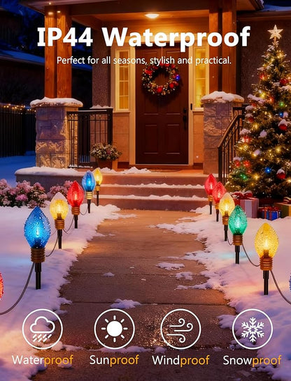 C9 Jumbo Christmas Pathway Lights Outdoor, 6.5Ft Christmas Decorations with 4 7.5'' LED Giant Multicolor Walkway Lights Bulb Waterproof, Vintage Xmas String Light for Lawn Holiday Outside Yard Garden